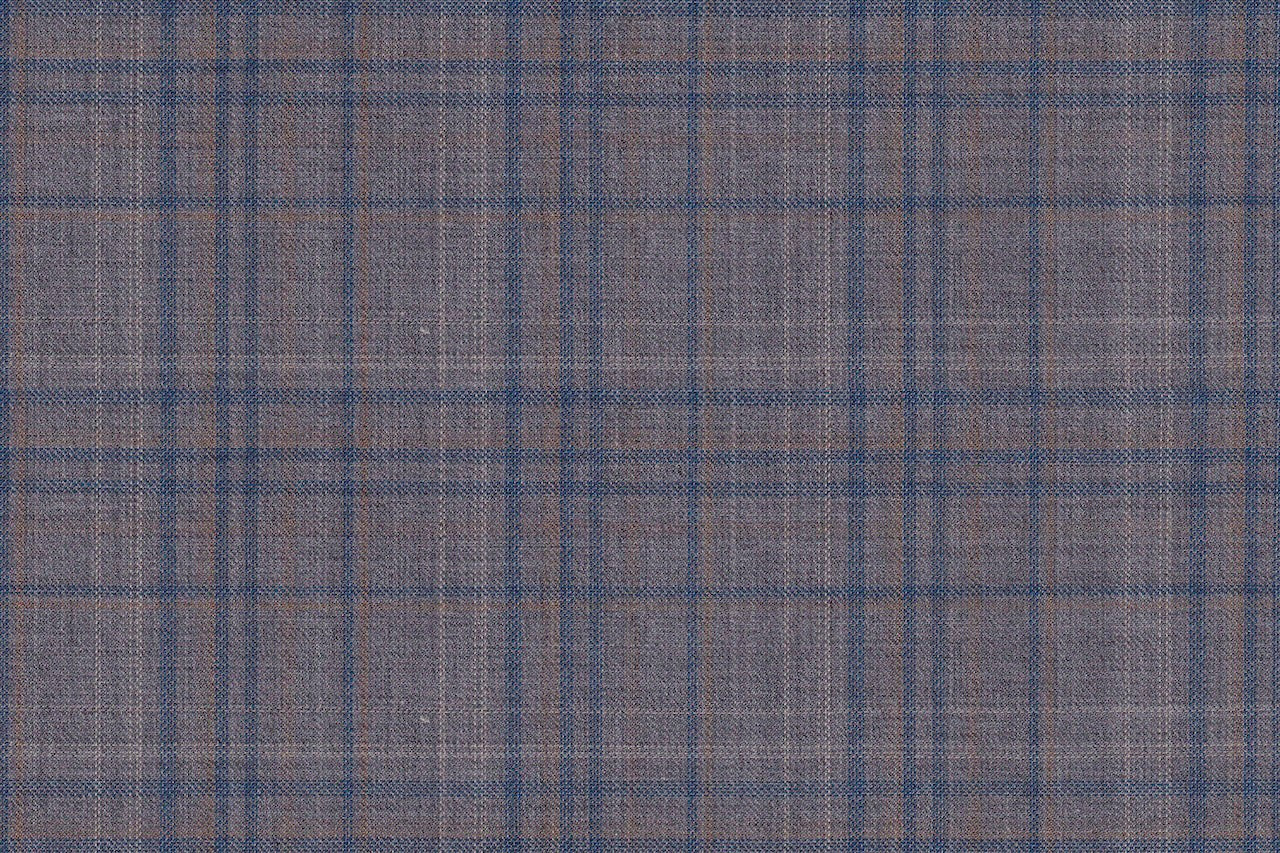 4851/G3-21729 Light Grey With Gold and Blue Check Suit Fabric