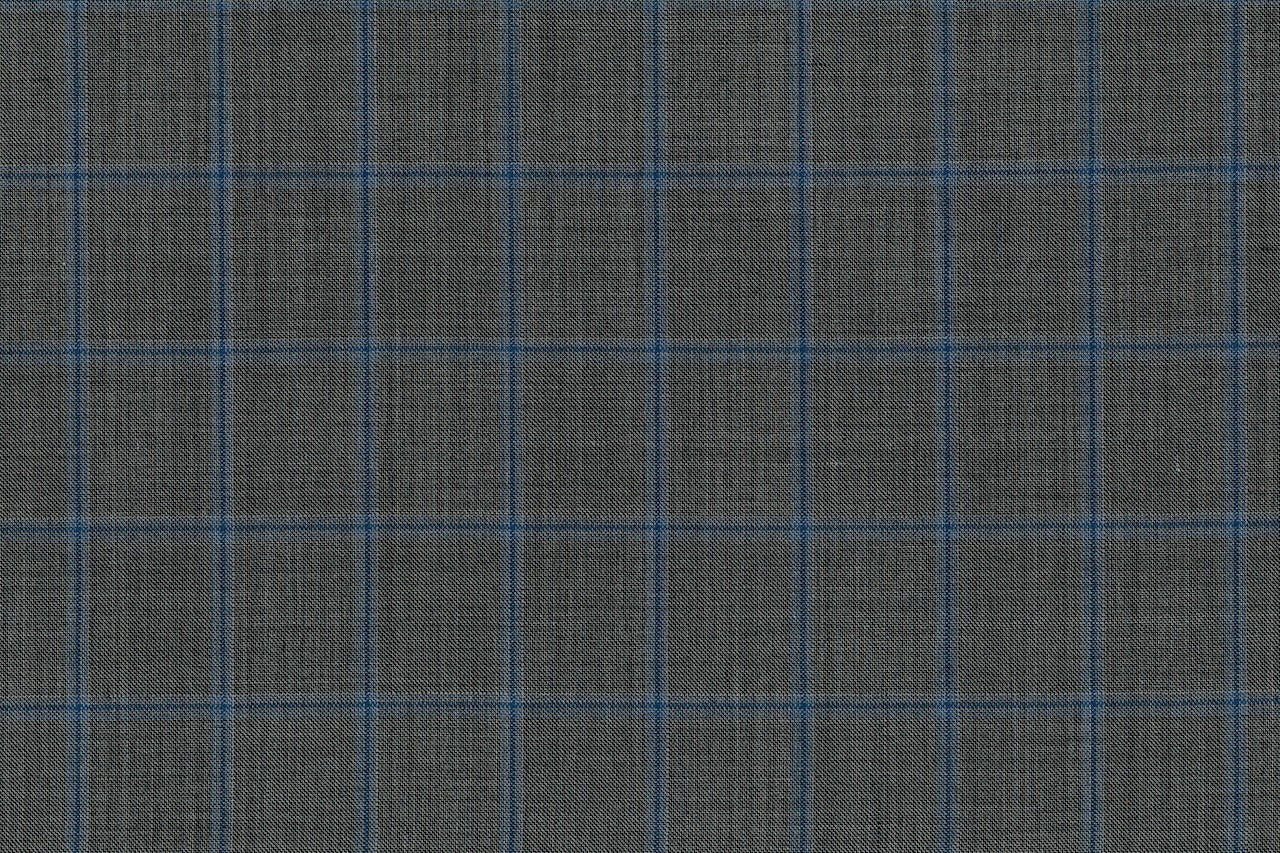 71122-1/10312 Medium Grey W Blue Windowpane Pants Fabric