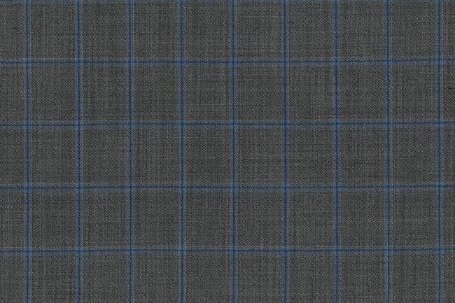 71122-1/10312 Medium Grey W Blue Windowpane Pants Fabric