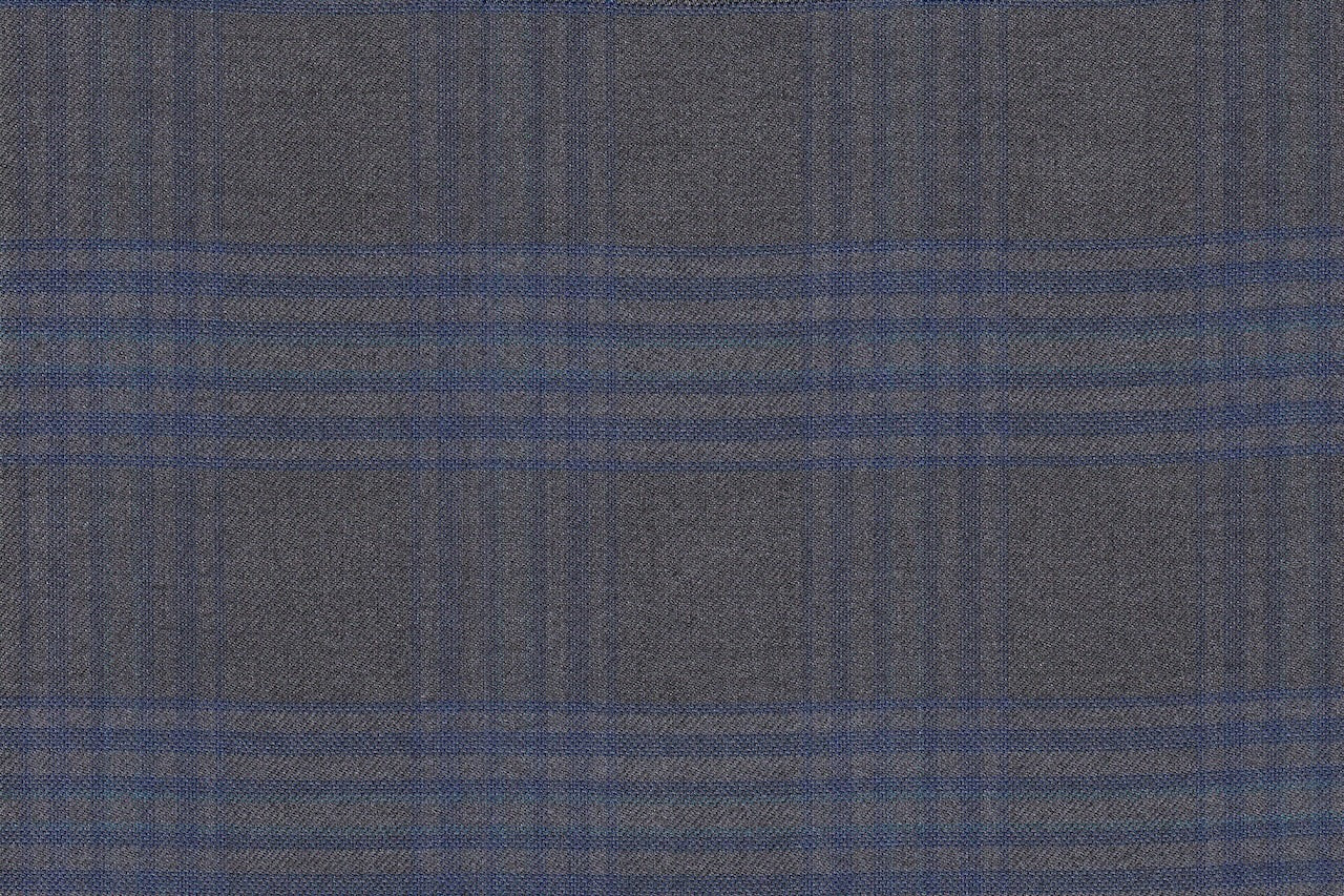 JT-2195039/G1-23004 Light Grey With Blue Check Suit Fabric