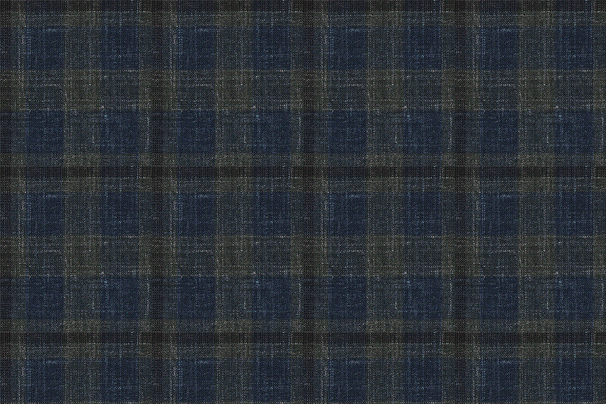25010-2/G5-20208 Dark Blue With Moss Window Pane Pants Fabric
