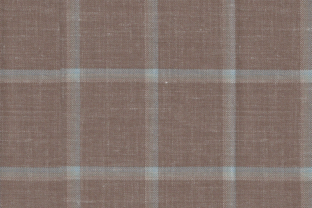 25040/G5-20286 Light Brown With Light Blue Window Pane Pants Fabric