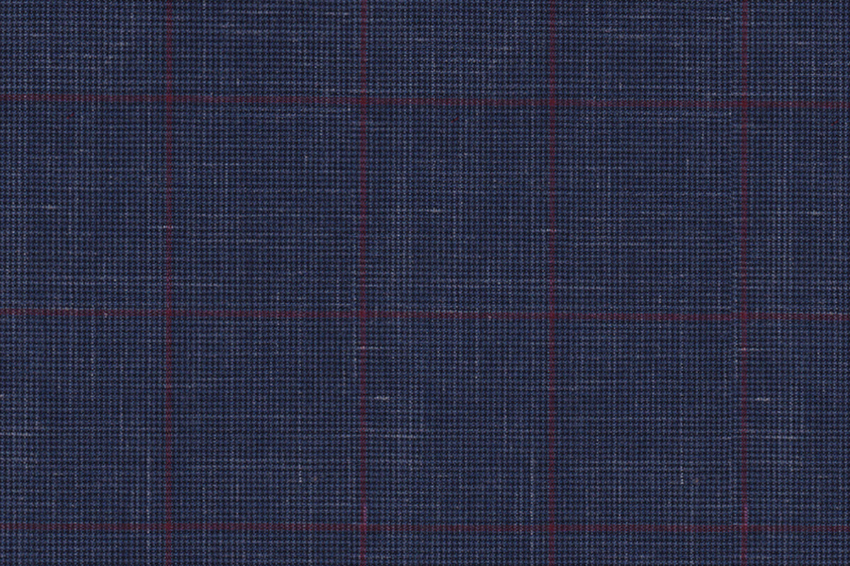 25055/G5-20270 Navy Micro Houndstooth With Red Check Pants Fabric