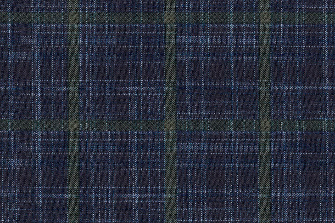 4847/G3-21765 Navy With Light Blue & Moss Green Windowpane Pants Fabric