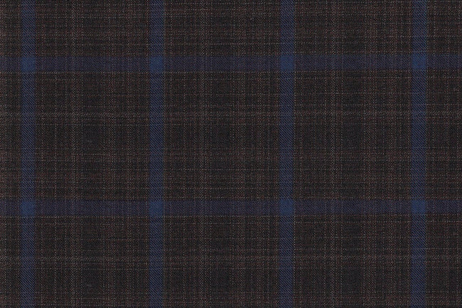 4848/G3-21726 Brown With Light Blue Windowpane Jacket Fabric