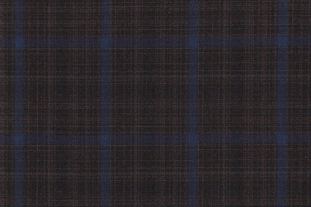 4848/G3-21726 Brown With Light Blue Windowpane Suit Fabric