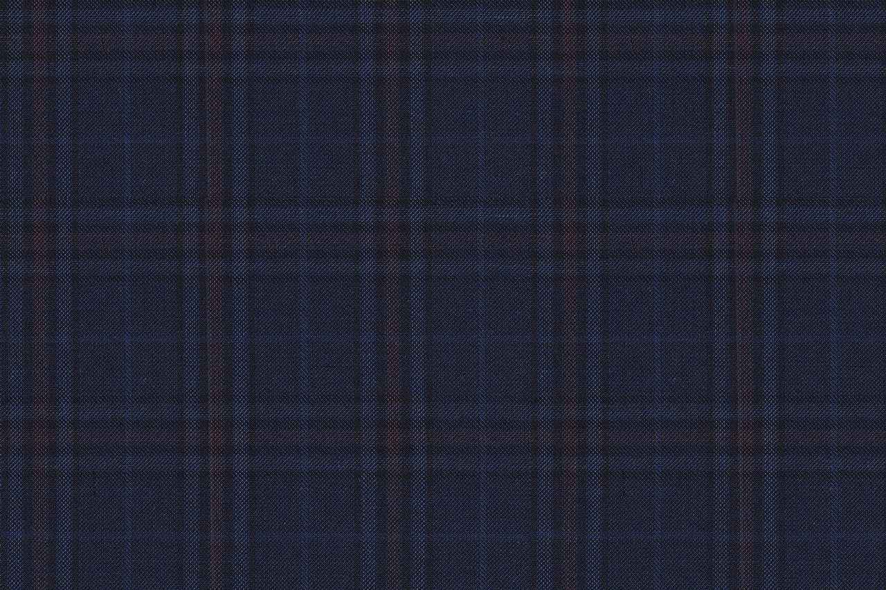 4866/G3-21744 Navy & Maroon Check Jacket Fabric