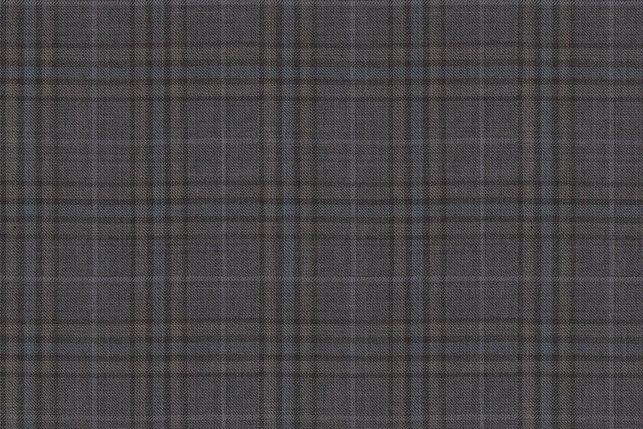 4867/G3-21745 Taupe & Blue Check Pants Fabric