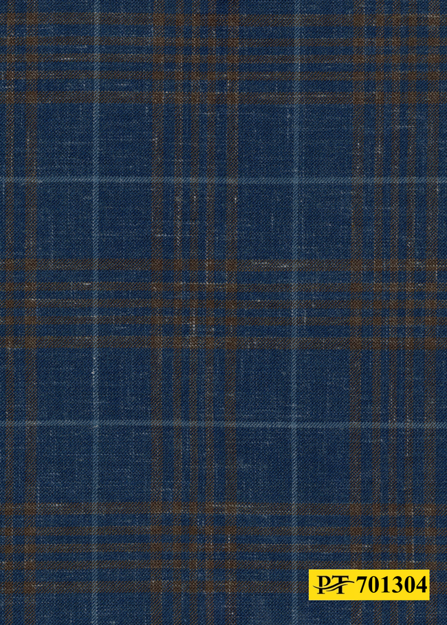 701304/P3-22101 Navy With Brown & Light Blue Check Pants Fabric