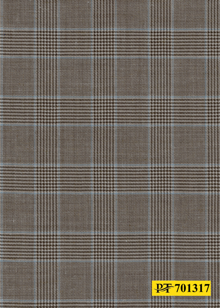 701317/P3-22114 Brown & Light Blue Houndstooth Check Suit Fabric