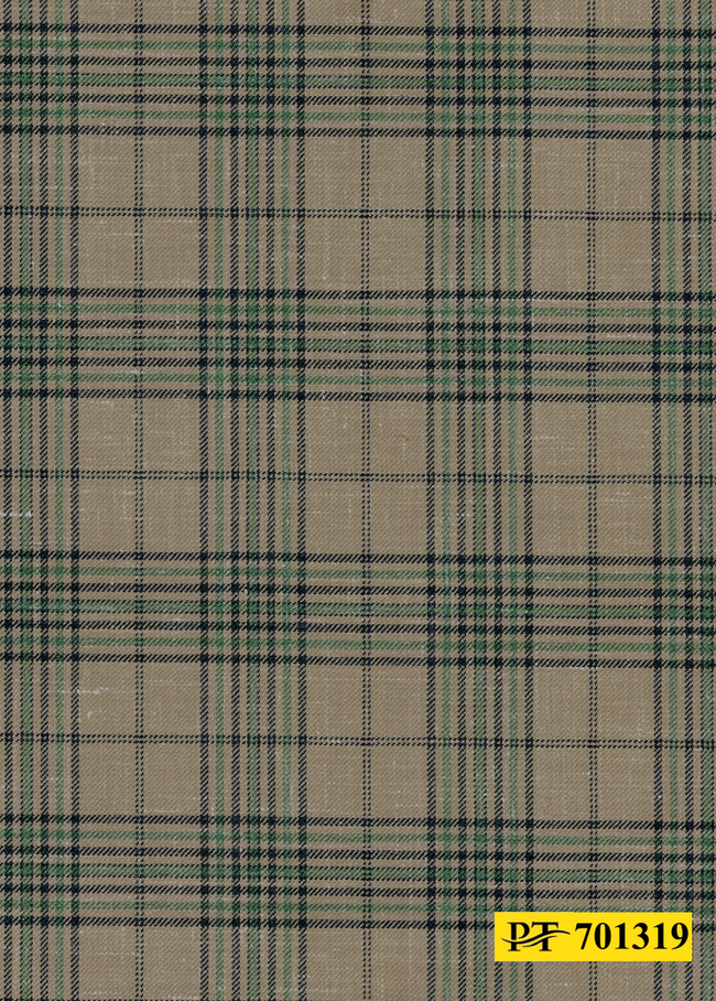 701319/P3-22116 Tan With Navy & Green Check Pants Fabric