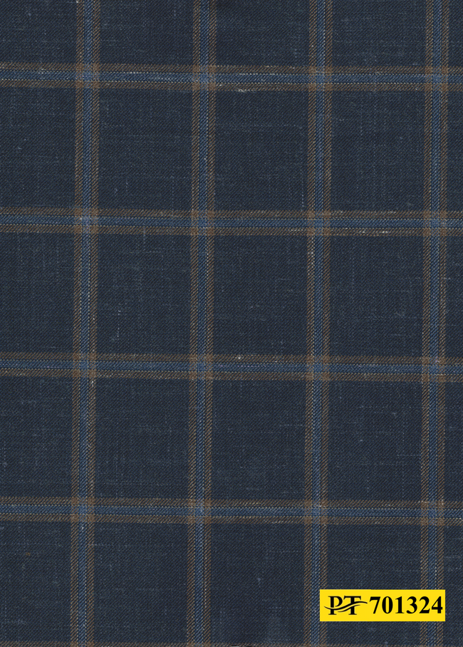 701324/P3-22121 Navy With Brown Check Pants Fabric
