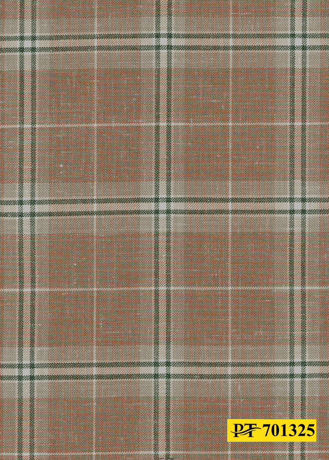 701325/P3-22122 Light Brown With Green & Cream Check Suit Fabric