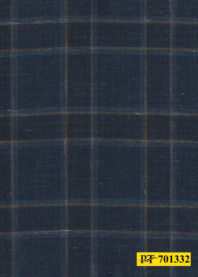 701332/P3-22129 Navy With Brown Check Pants Fabric