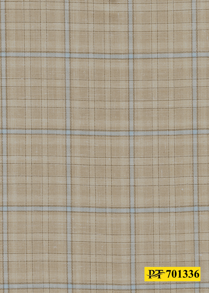 701336/P3-22133 Tan With Light Blue Check Suit Fabric