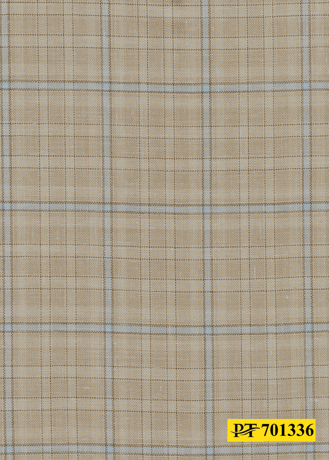 701336/P3-22133 Tan With Light Blue Check Vest Fabric