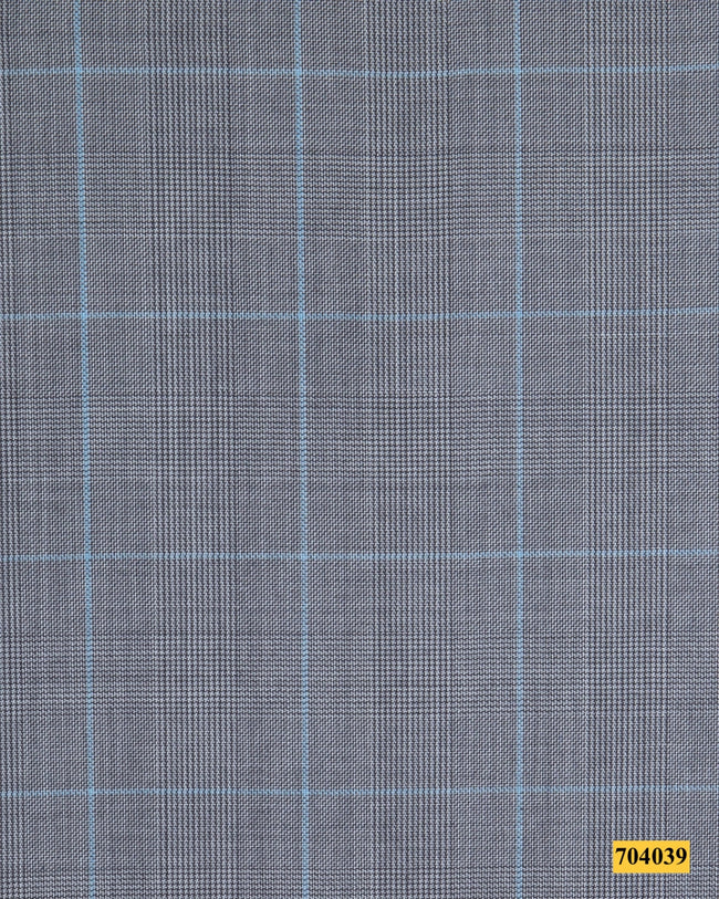 704039/P3-17894 Grey With Electric Blue Check Pants Fabric