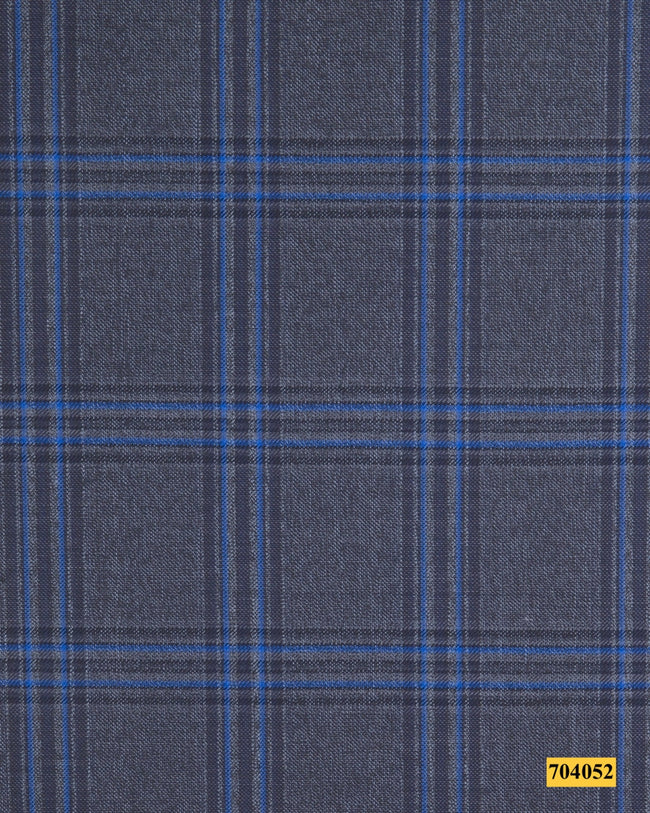 704052/P3-17907 Dark Grey With Blue Check Suit Fabric