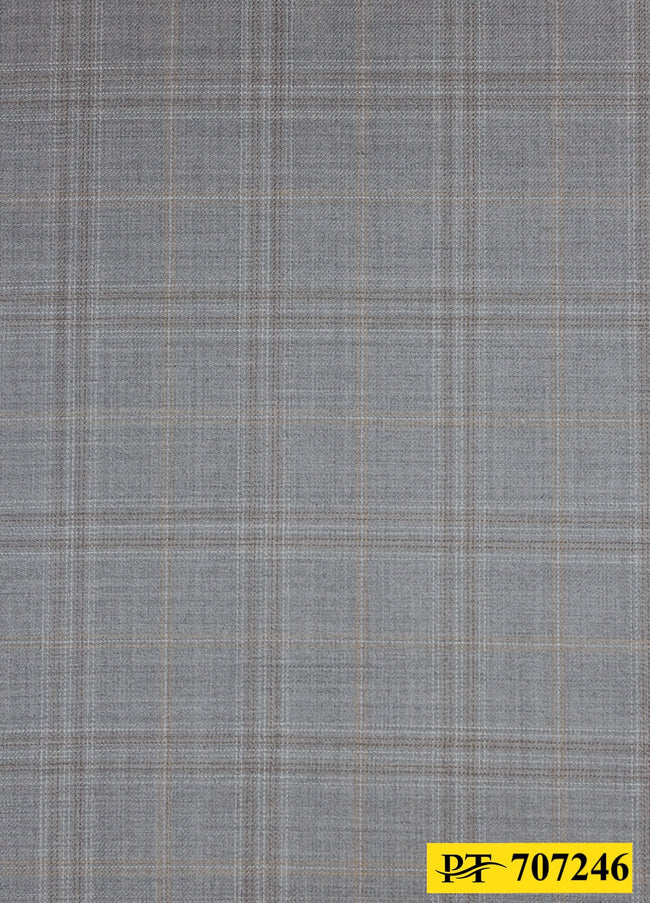 707246/P3-20773 Light Grey With Brown, White & Gold Check Jacket Fabric