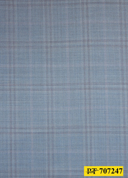 707247/P3-20774 Steel Blue With Cream, Maroon & Purple Check Suit Fabric