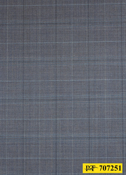 707251/P3-20748 Stone Blue With Navy & Light Blue Check Suit Fabric