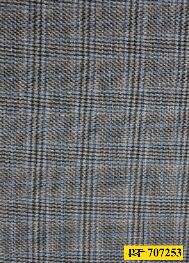 707253/P3-20782 Light Grey With Light Blue Check Pants Fabric