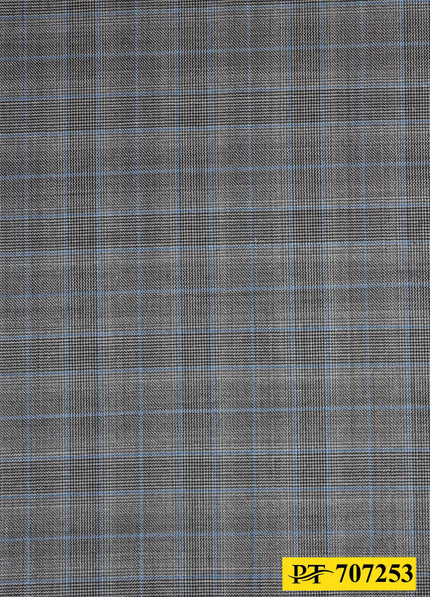 707253/P3-20782 Light Grey With Light Blue Check Suit Fabric