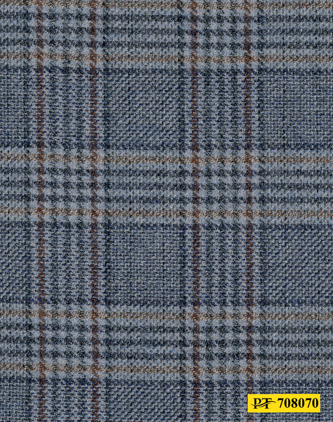708070/P3-21962 Light Blue With Grey & Brown Check Pants Fabric