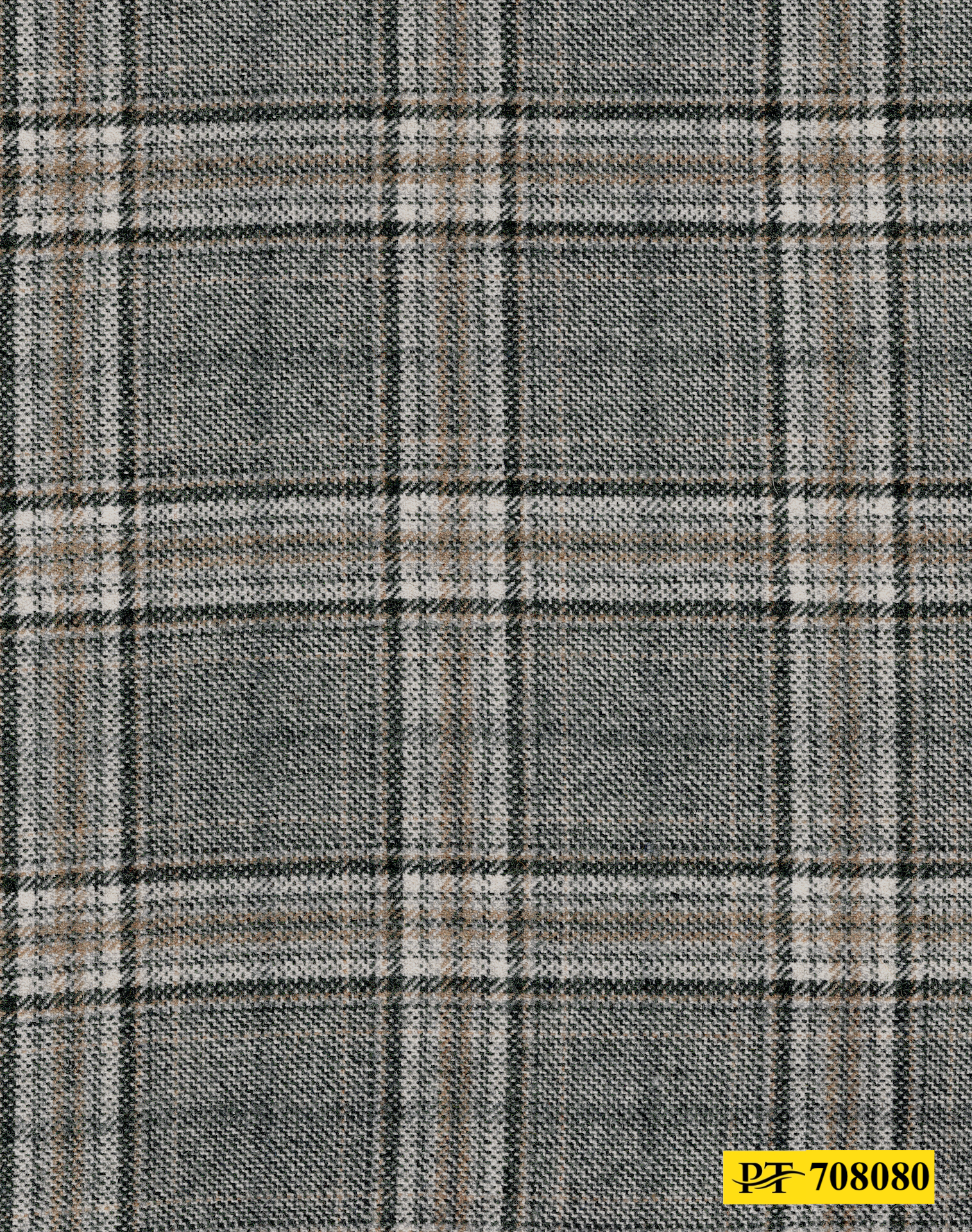 708080/P3-21972 White With Black & Tan Check Pants Fabric
