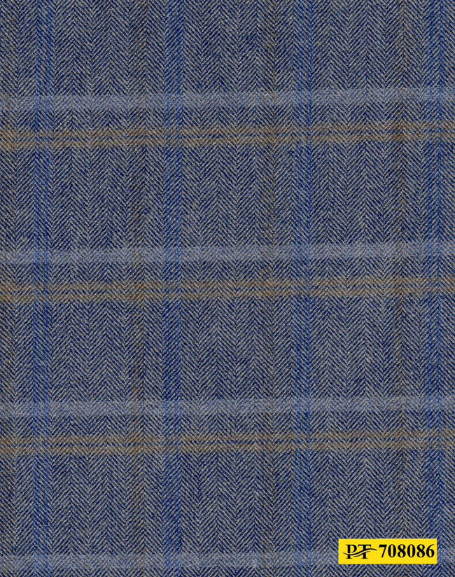 708086/P3-21978 Light Blue Herringbone With Blue & Tan Check Pants Fabric