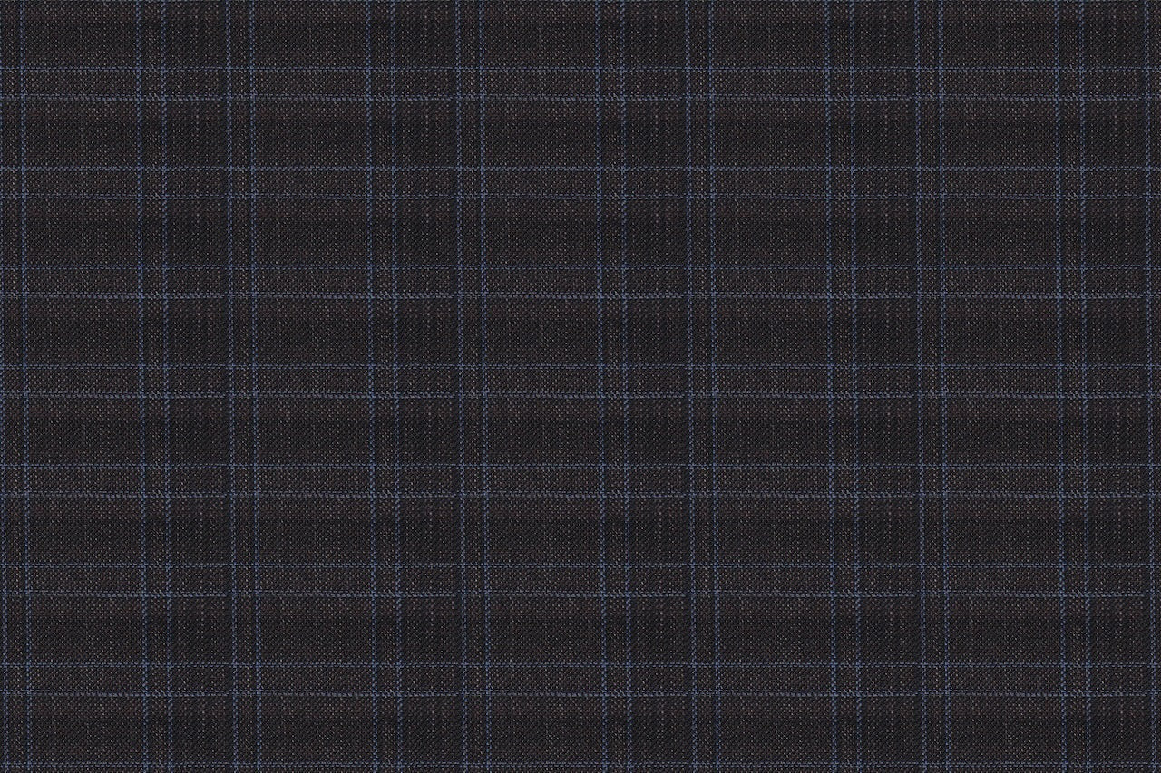 71110-1/10317 Brown W Blue Plaid Check Jacket Fabric