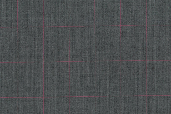 71121-1/10310 Grey With Pink Windowpane Suit Fabric