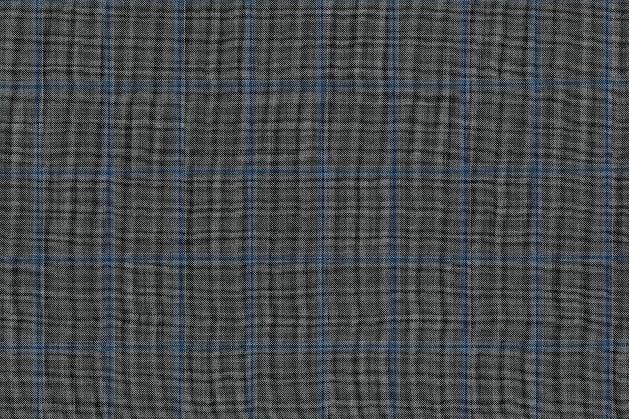 71122-1/10312 Medium Grey W Blue Windowpane Suit Fabric