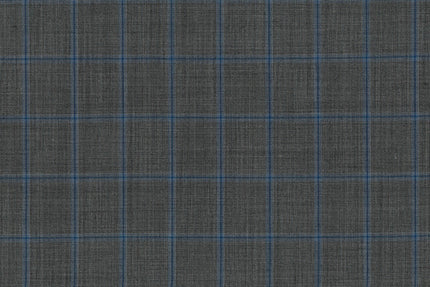71122-1/10312 Medium Grey W Blue Windowpane Suit Fabric