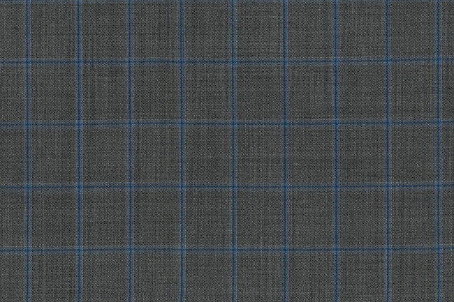 71122-1/10312 Medium Grey W Blue Windowpane Suit Fabric