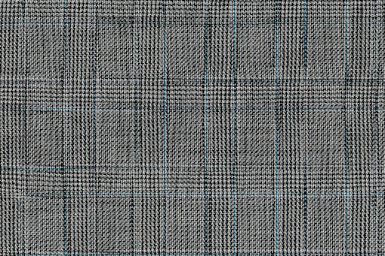 71123-1/10314 Blue Check On Grey Glen Plaid Suit Fabric