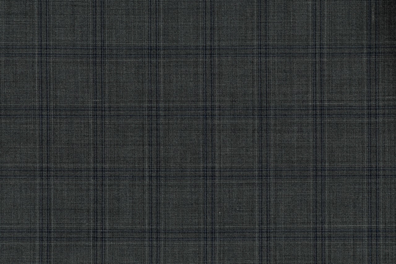 71124-1/10339 Blue Plaid Check On Grey Suit Fabric
