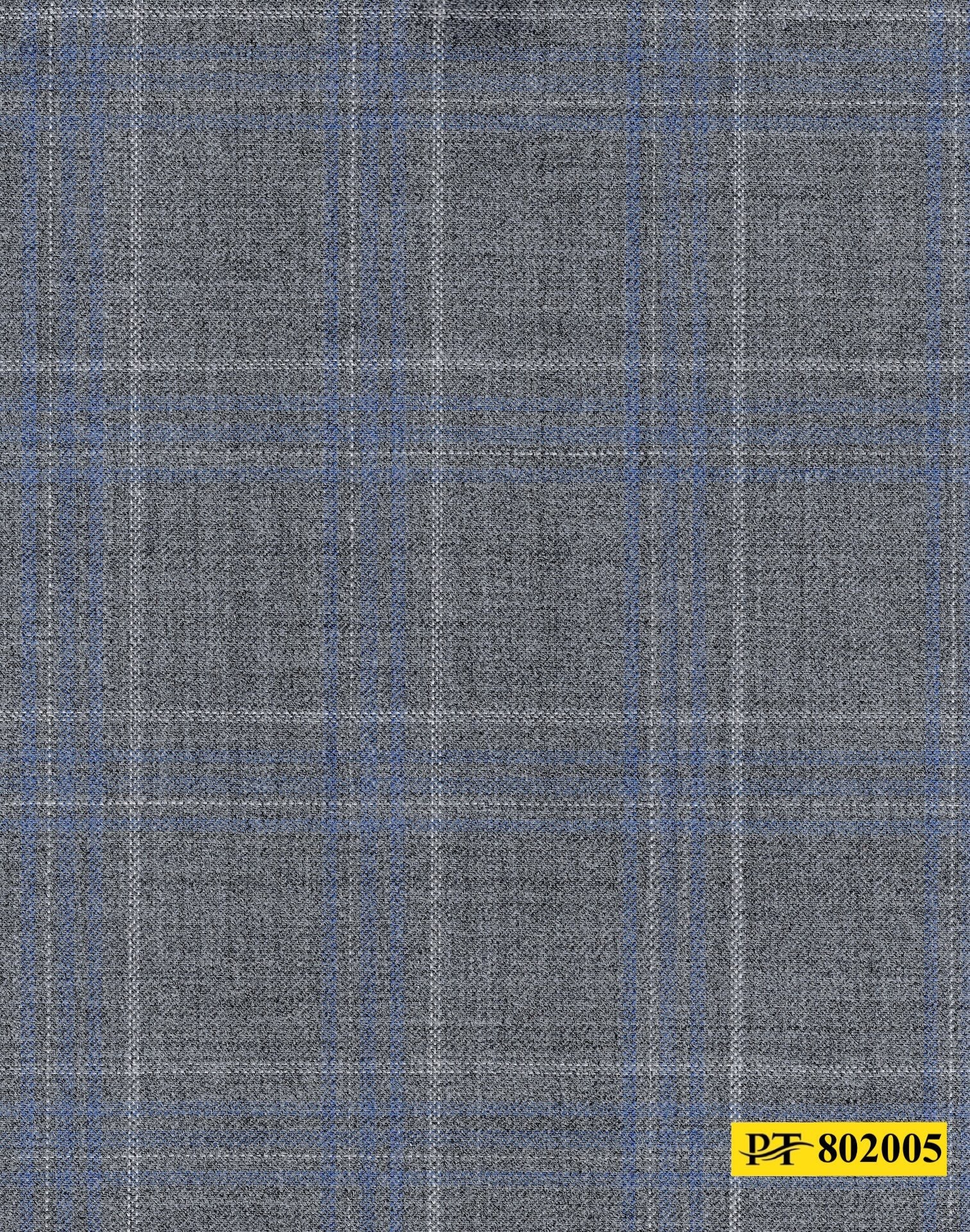 802005/P3-20896 Light Grey With White and Blue Check Suit Fabric