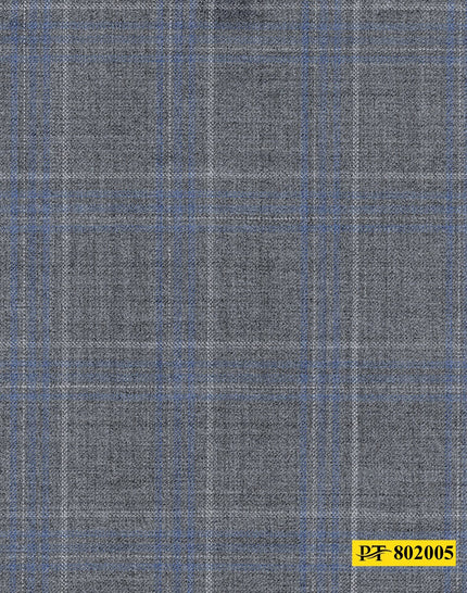 802005/P3-20896 Light Grey With White and Blue Check Suit Fabric