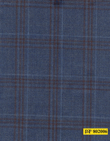 802006/P3-20897 Yale Blue With Plum & Ligh Blue Check Jacket Fabric