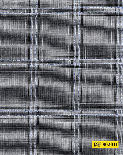 802011/P3-20902 Grey With Black and Light Blue Check Suit Fabric