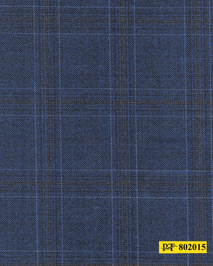 802015/P3-20906 Dark Denim Blue With Brown and Light Blue Check Suit Fabric