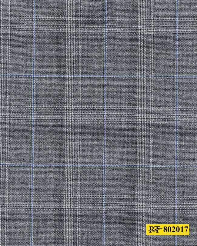 802017/P3-20908 Light Grey With Silver and Blue Check Suit Fabric