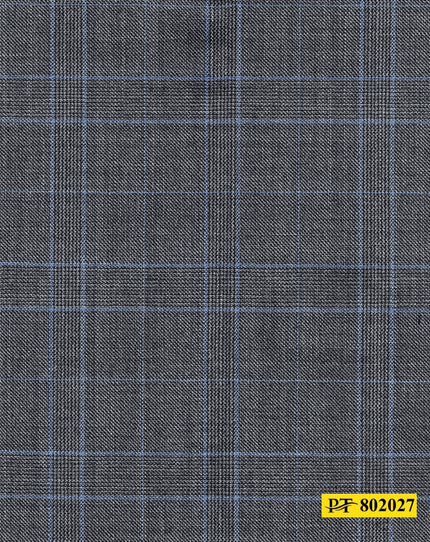 802027/P3-20918 Grey With Light Blue Check Suit Fabric