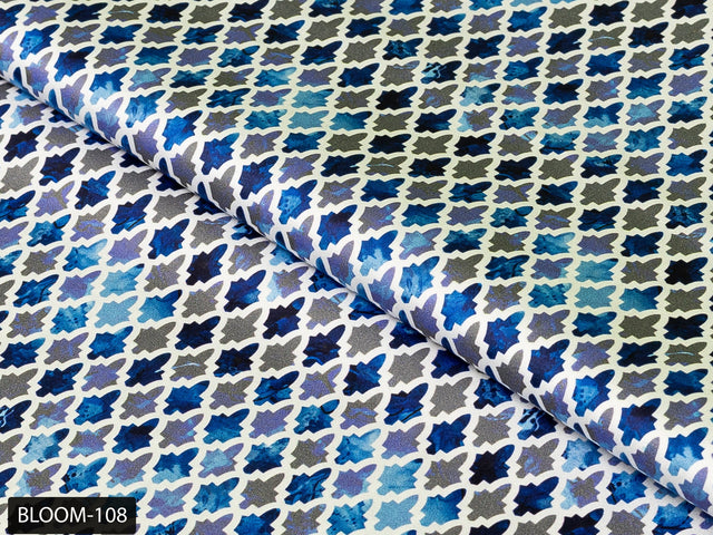 COLOR 108/BLOOM 108 Blue and White Printed Fine Giza Cotton Shirting Fabric