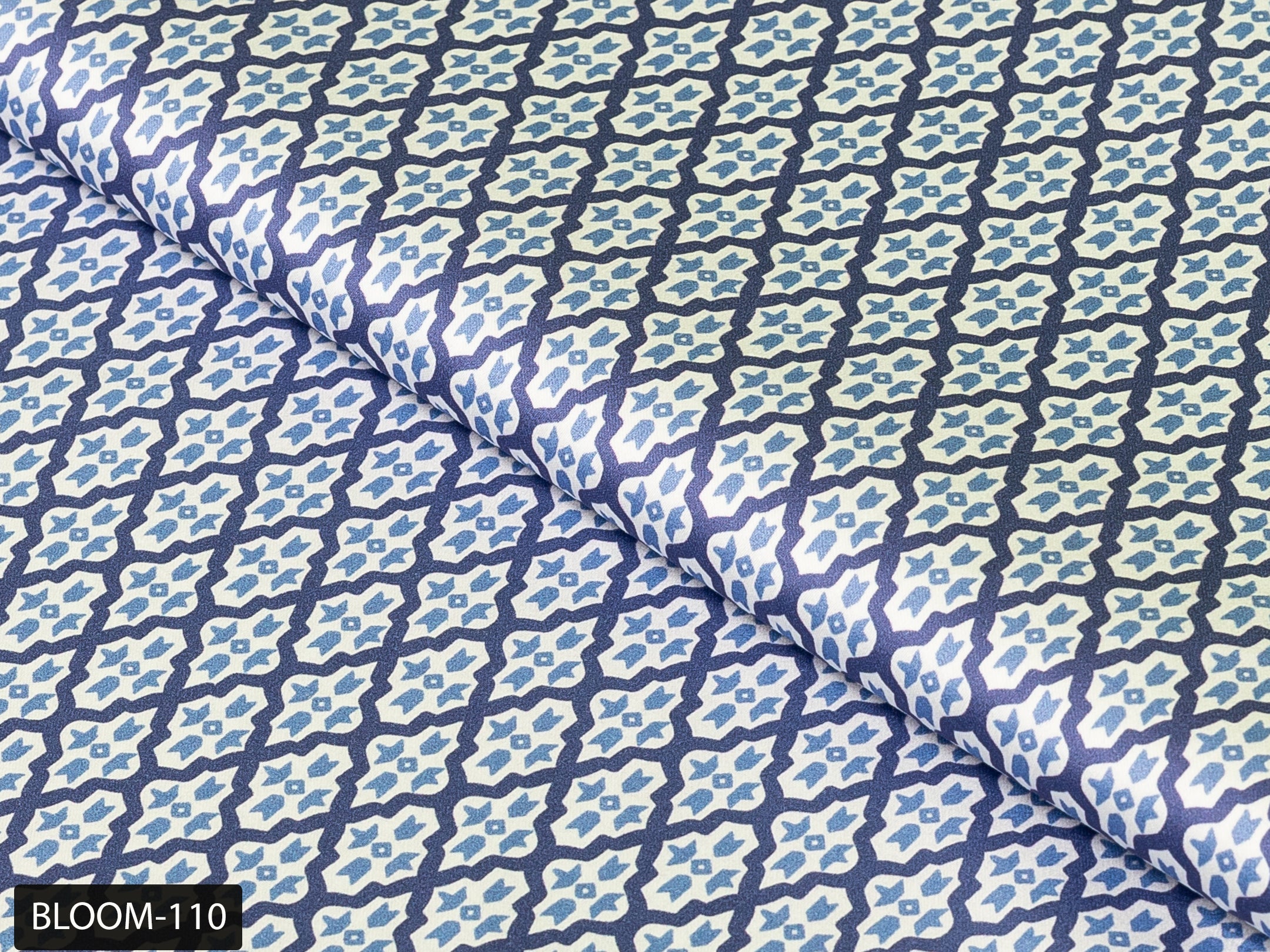 COLOR 110/BLOOM 110 Blue and White Printed Fine Giza Cotton Shirting Fabric