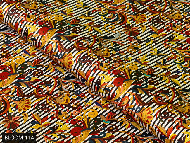 COLOR 114/BLOOM 114 Red and Yellow Printed Fine Giza Cotton Shirting Fabric