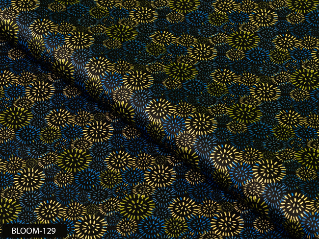 COLOR 129/BLOOM 129 Yellow and Blue Printed Fine Giza Cotton Shirting Fabric