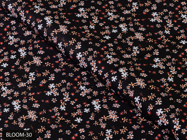 COLOR 30/BLOOM 30 Black and White Floral Printed Fine Giza Cotton Shirting Fabric