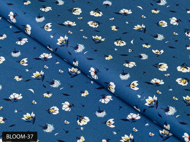 COLOR 37/BLOOM 37 Blue and White Floral Printed Fine Giza Cotton Shirting Fabric